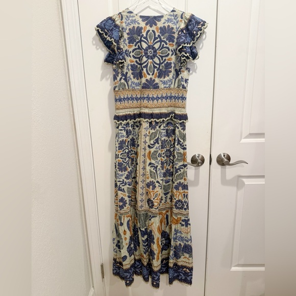 FARM RIO Ocean Tapestry Maxi Dress size XS Flutter Sleeve Floral - Picture 4 of 12